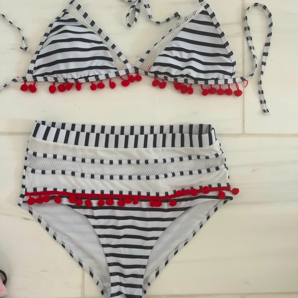 Red white and blue high waisted bikini with tassels. Size medium
